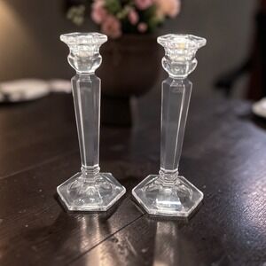 Mikasa Crystal Cambridge Candlestick Pillars, Set of 2, Vintage Candle Holders